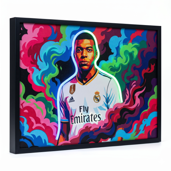 Mbappé Real Madrid neon star light painting