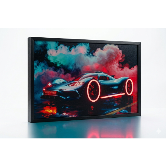 Smoke flames piercing through the air - Cyber future supercar neon light painting