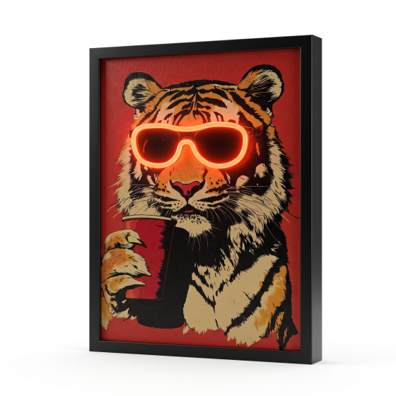 Cool sunglasses, tiger neon lights, painting