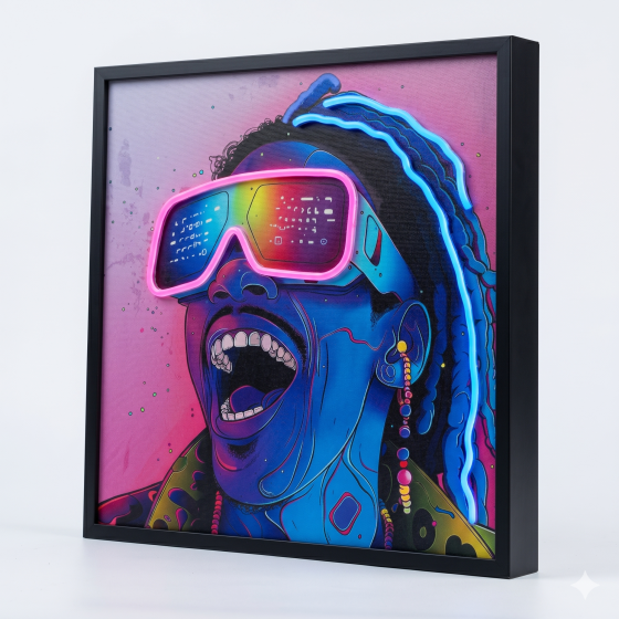 Cyber Hip-Hop Trendsetter Neon Glowing Light Painting